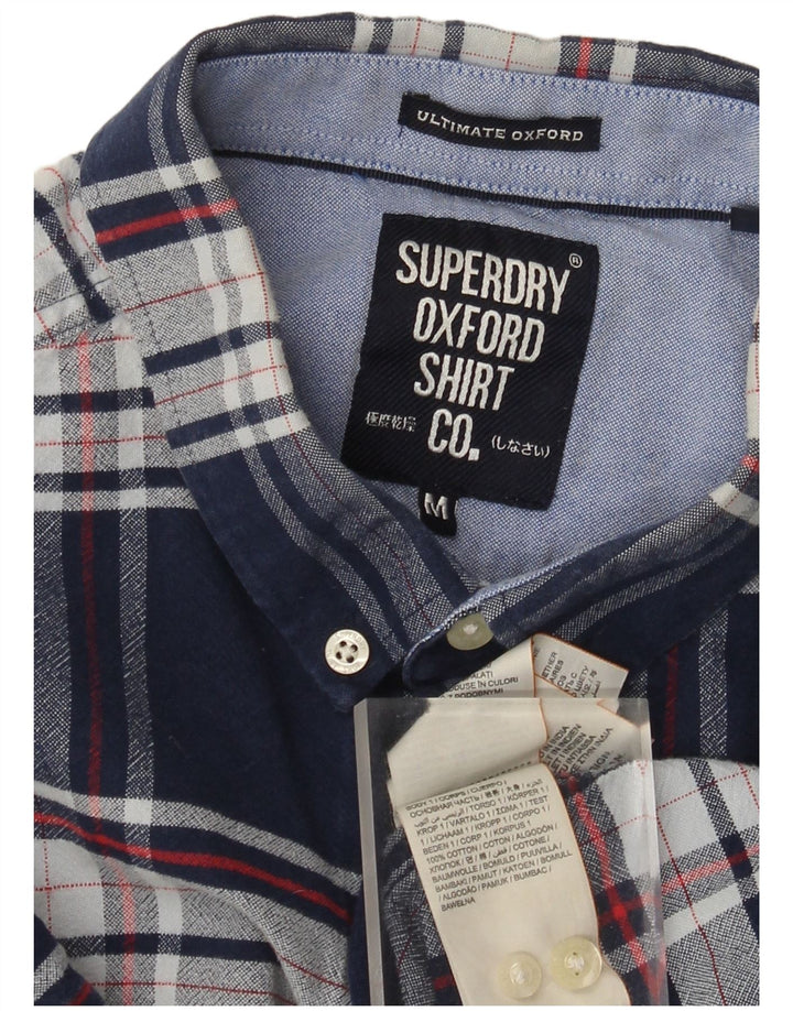 Męska koszula flanelowa Superdry z krótkim rękawem, bawełniana w średnią granatową kratkę