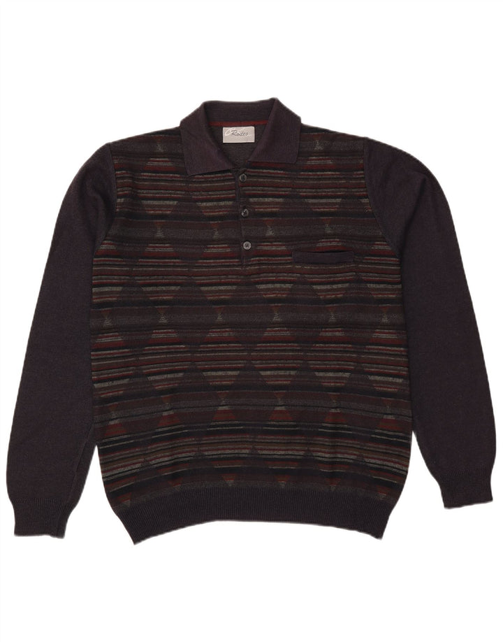 Męski sweter Rodes Polo, duży, granatowy Argyle/diamentowa wełna