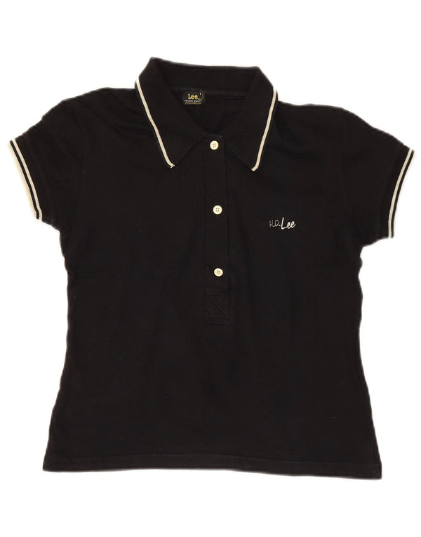 Damska koszulka polo Lee Crop UK 14, duża, czarna, bawełniana