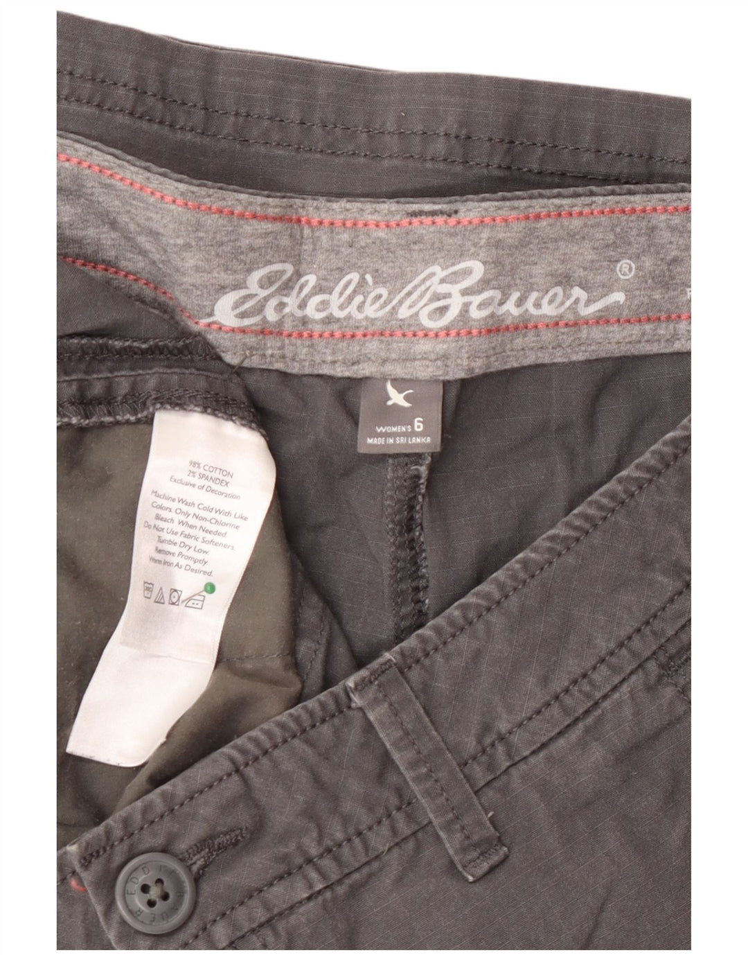 Damskie szorty bojówki Eddie Bauer o lekko zakrzywionych kształtach US 6 Medium W30, szara bawełna