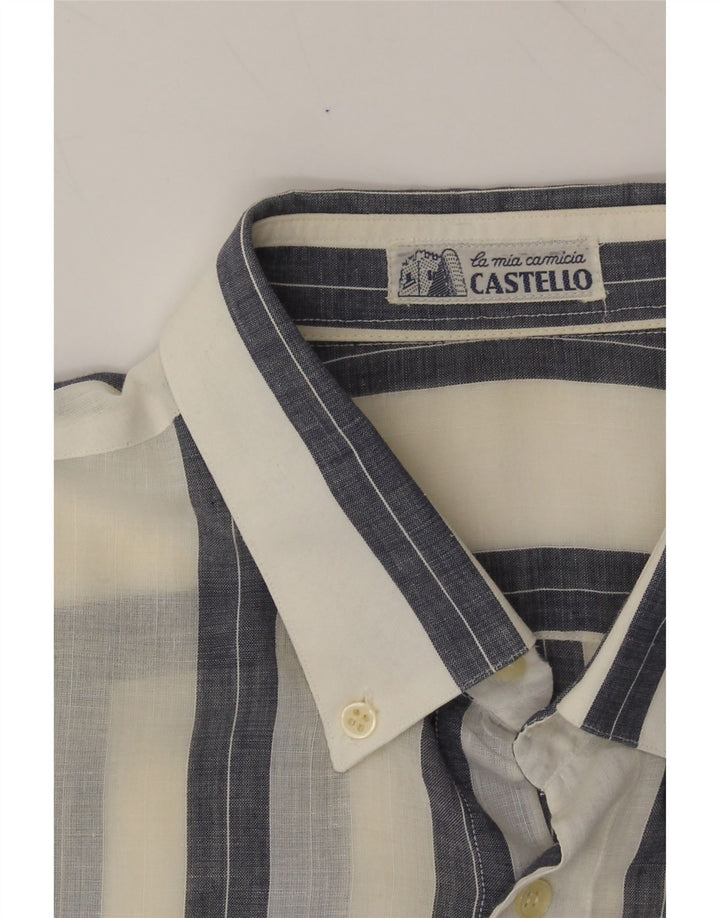 CASTELLO Mens Short Sleeve Shirt Size 39 Medium Navy Blue Striped Vintage Castello and Second-Hand Castello from Messina Hembry 