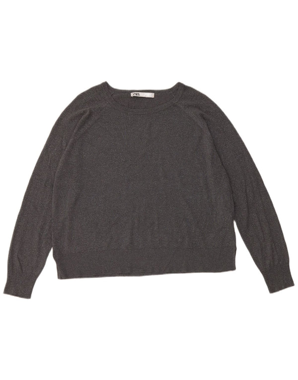 Damski sweter Zara Crop Boat Neck Sweter UK 16 Large Szara Wiskoza