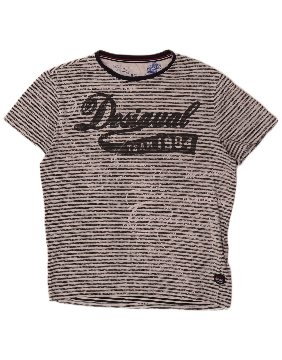 Męski T-shirt Desigual z grafiką, duży, w szare paski