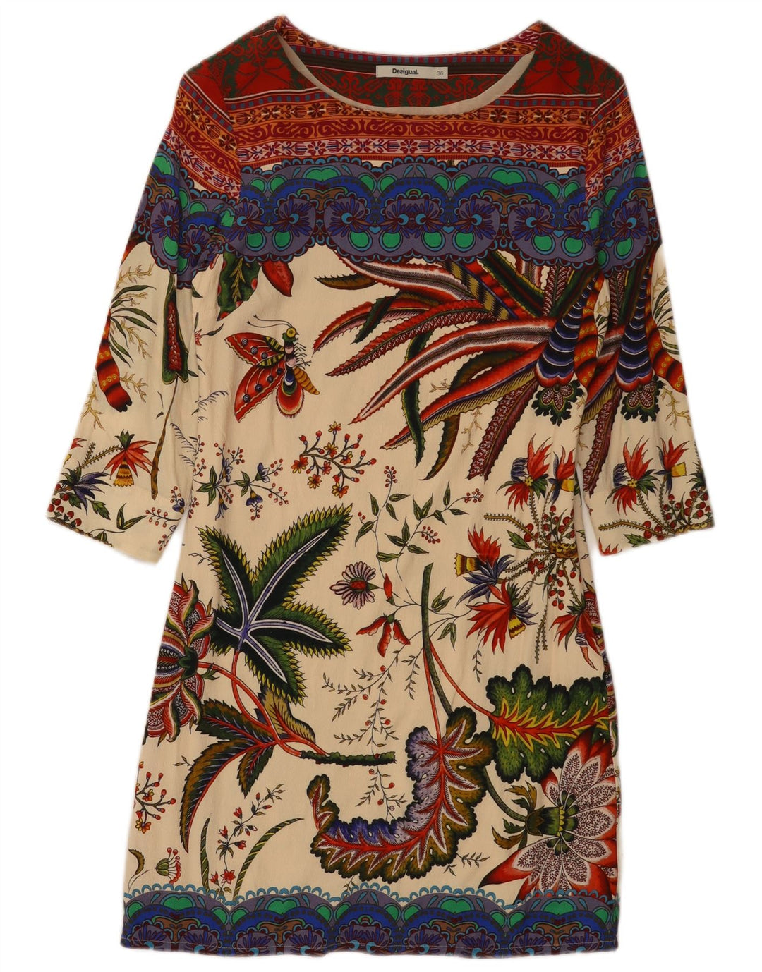 DESIGUAL Damska graficzna sukienka typu shift EU 36, mała, wielokolorowa w kwiaty