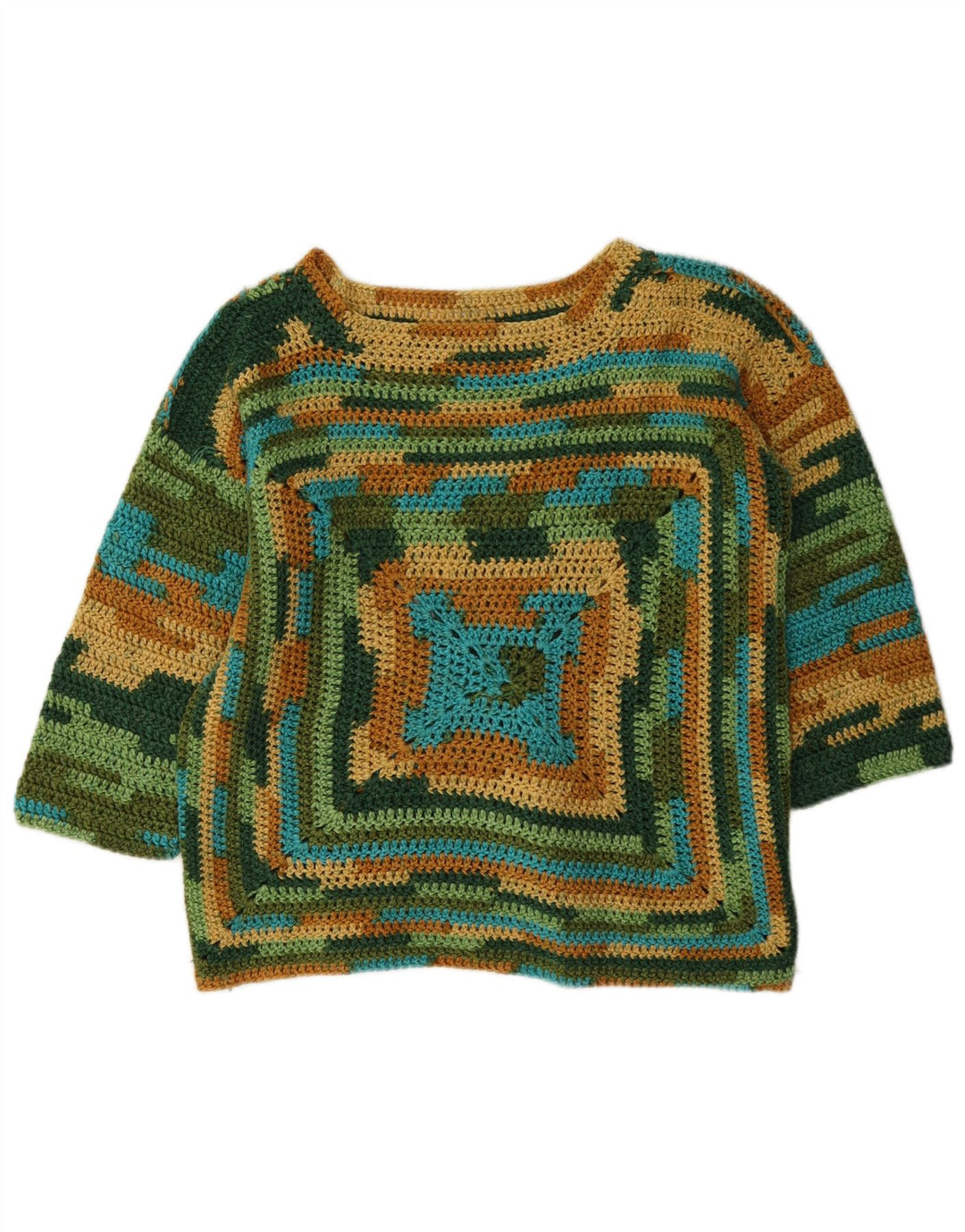 Sweter damski w stylu vintage z dekoltem w łódkę, UK 14, średni, wielobarwny
