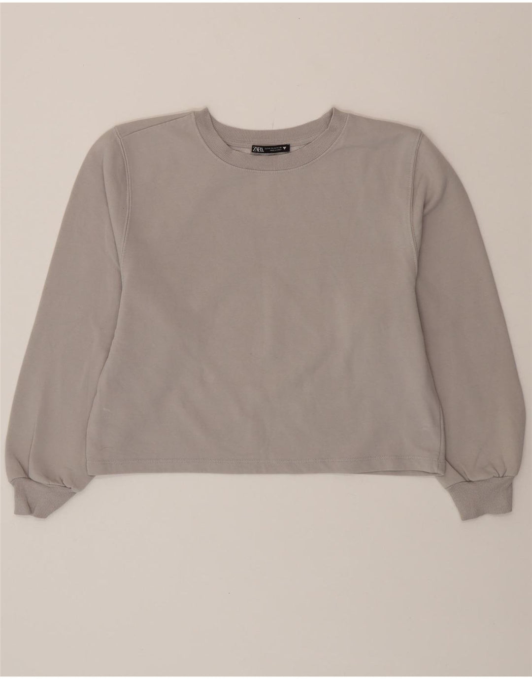 ZARA Womens Crop Sweatshirt Jumper UK 14 Medium Grey Cotton Vintage Zara and Second-Hand Zara from Messina Hembry 