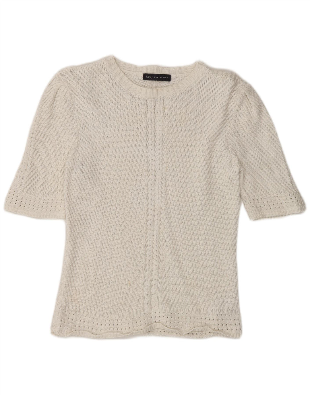 Marks & Spencer Damski sweter z dekoltem w łódkę, UK 14, średni złamanej bieli