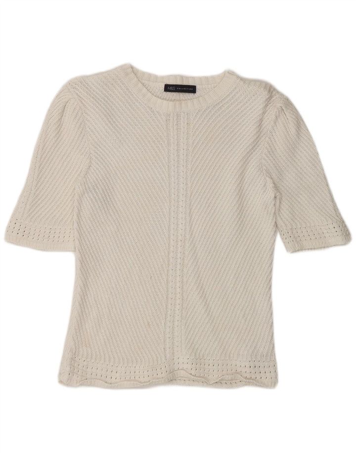 Marks & Spencer Damski sweter z dekoltem w łódkę, UK 14, średni złamanej bieli