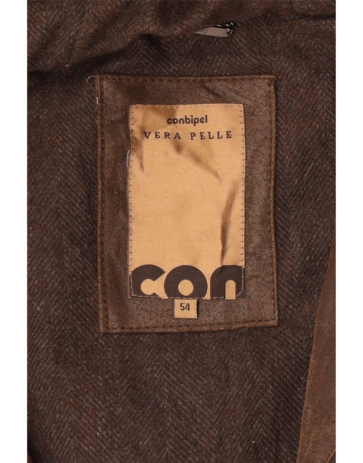 Conbipel Męski płaszcz skórzany z kapturem IT 54 XL Brązowa skóra