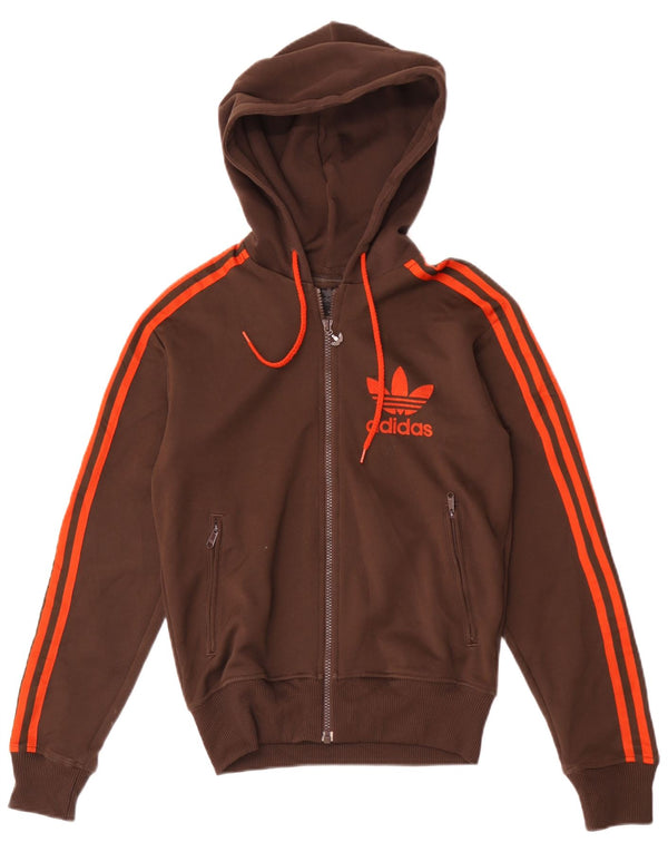 Adidas Womens Graphic Hoodie Jumper UK 6 XS Brown Polyester