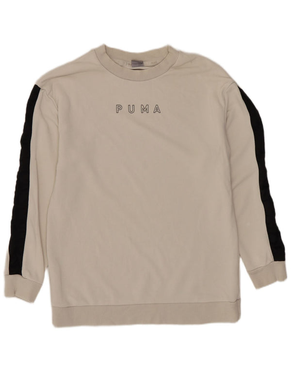 Męska bluza z grafiką PUMA, sweter XS, biała, bawełniana w bloki kolorów