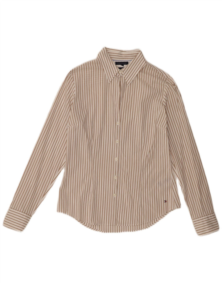 Damska koszula Tommy Hilfiger ze stretchem US 8, średnia, beżowa, bawełniana w paski