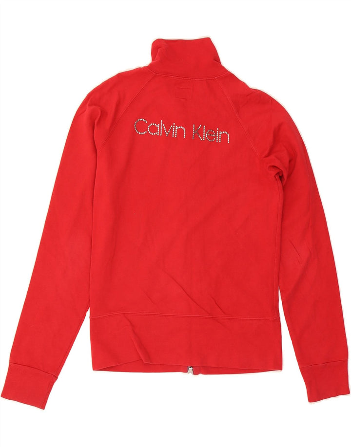 CALVIN KLEIN JEANS Womens Graphic Tracksuit Top Jacket UK 12 Medium Red Vintage Calvin Klein Jeans and Second-Hand Calvin Klein Jeans from Messina Hembry 