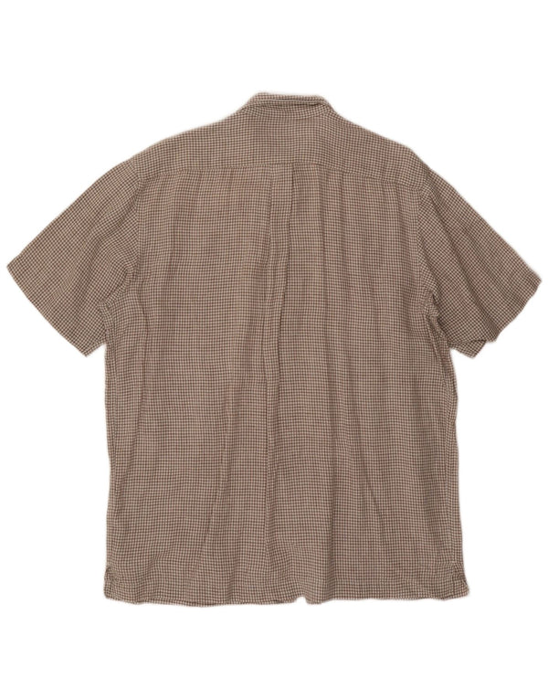 Męska wysoka koszula z krótkim rękawem EDDIE BAUER, duża, lniana w brązową kratę