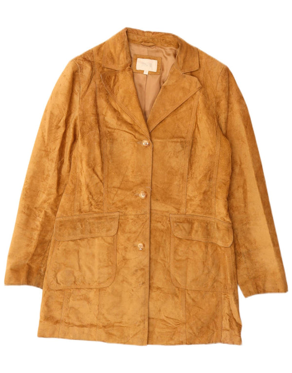 Marks & Spencer Damski zamszowy płaszcz UK 12, średniobrązowy, skórzany