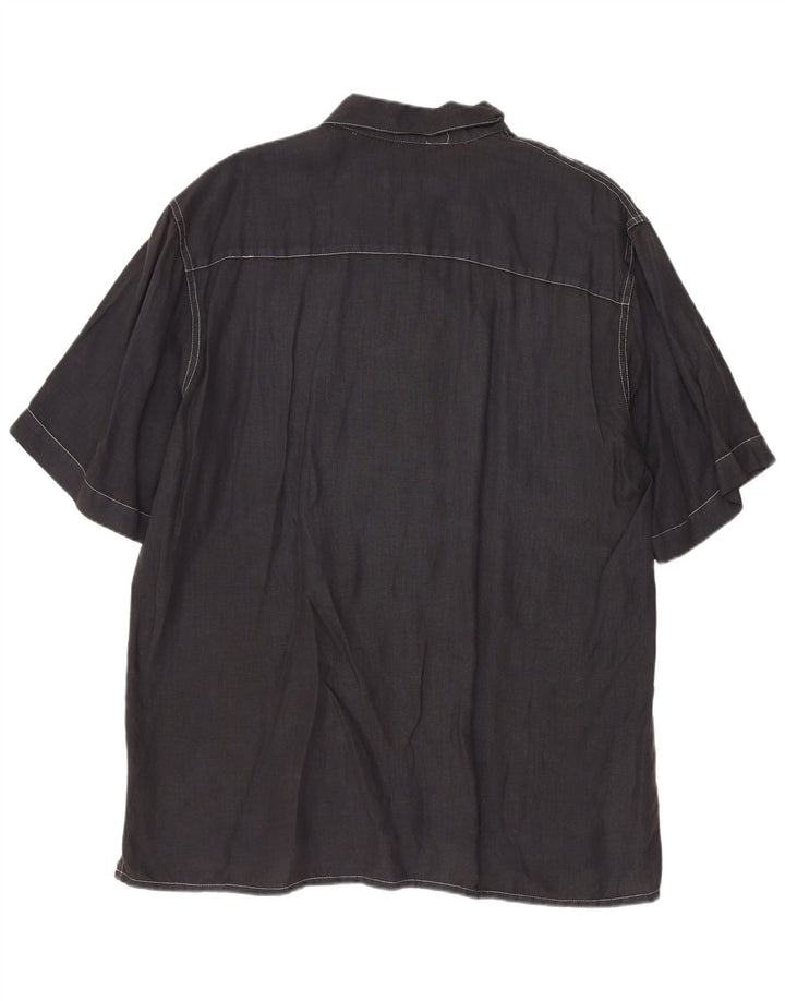 Koszula męska z krótkim rękawem Cerruti, duża, granatowa, len