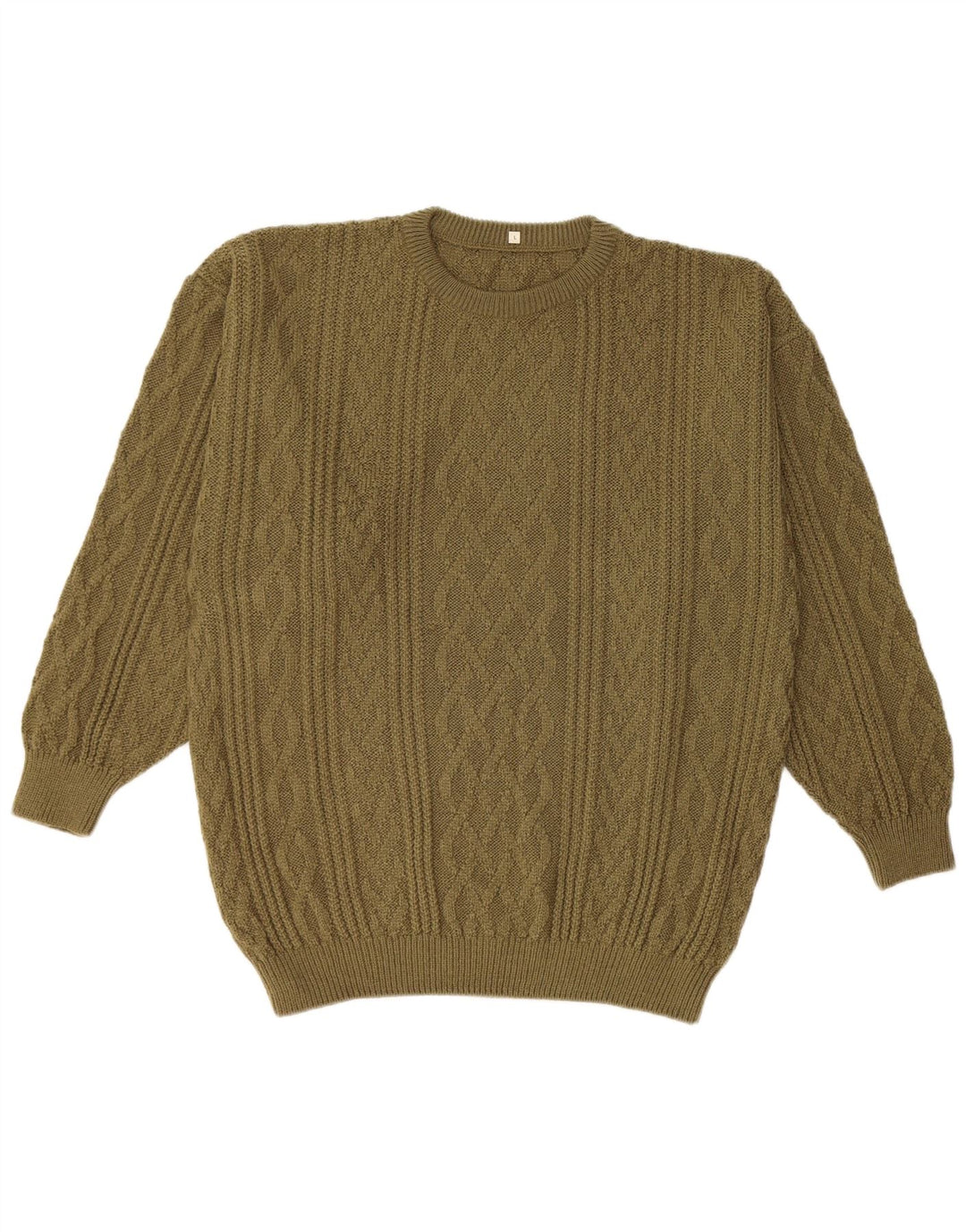 Vintage męski sweter z okrągłym dekoltem, duży, akrylowy khaki