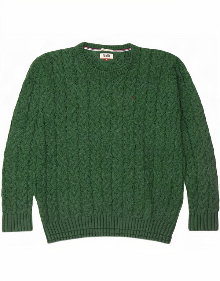 Męski sweter z okrągłym dekoltem Tommy Hilfiger o regularnym kroju, średnio zielony