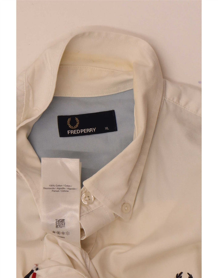 Koszula męska z krótkim rękawem Fred Perry XL, biała, bawełniana