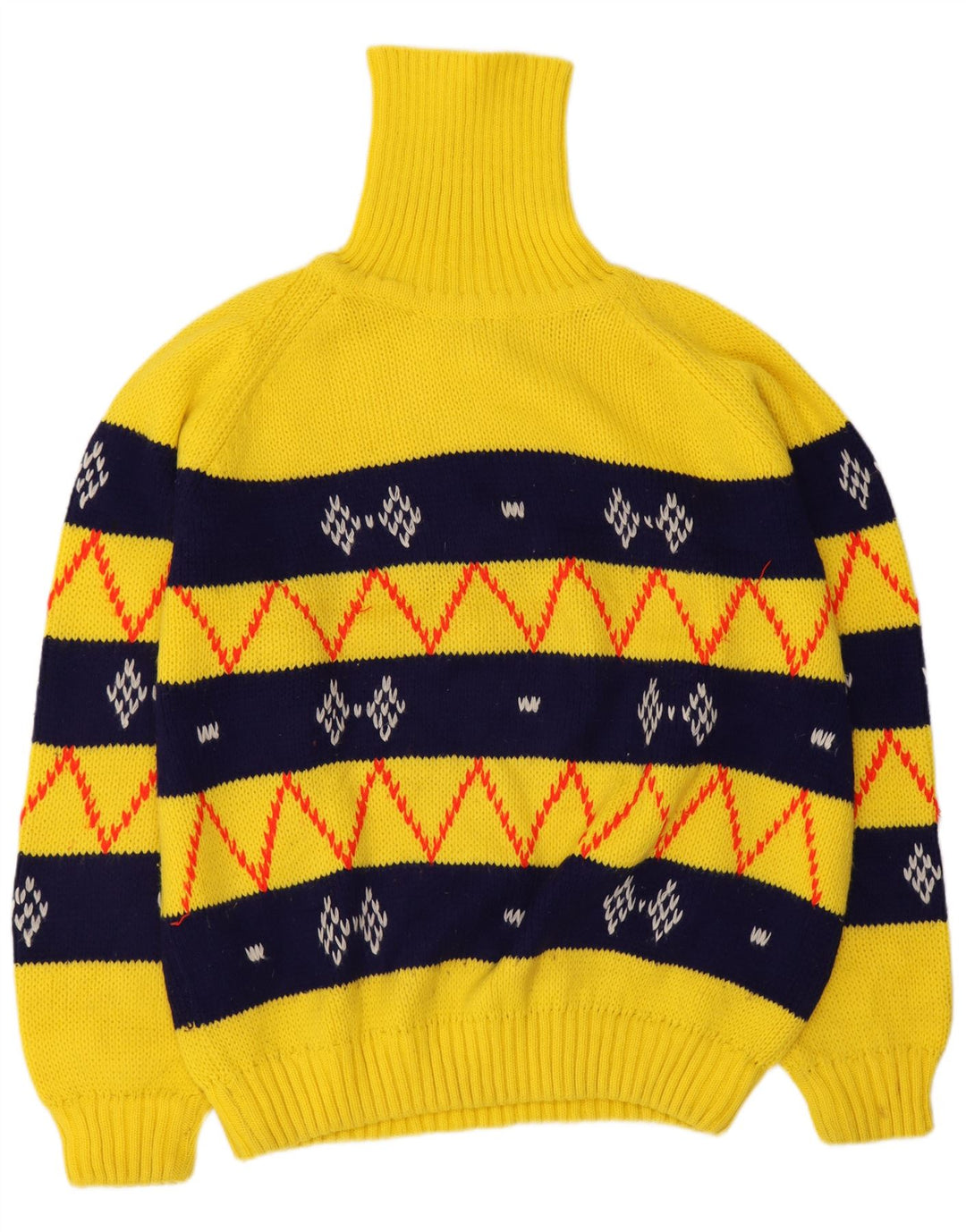 Vintage męski sweter z golfem, duży, żółty Fair Isle