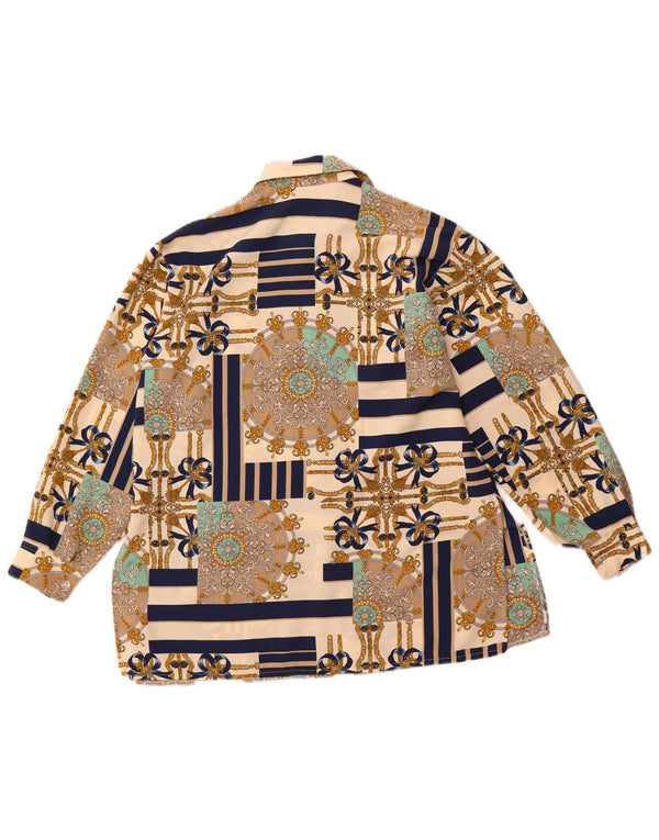 Vintage damska bluzka oversize z abstrakcyjnym wzorem UK 10 Small Beige