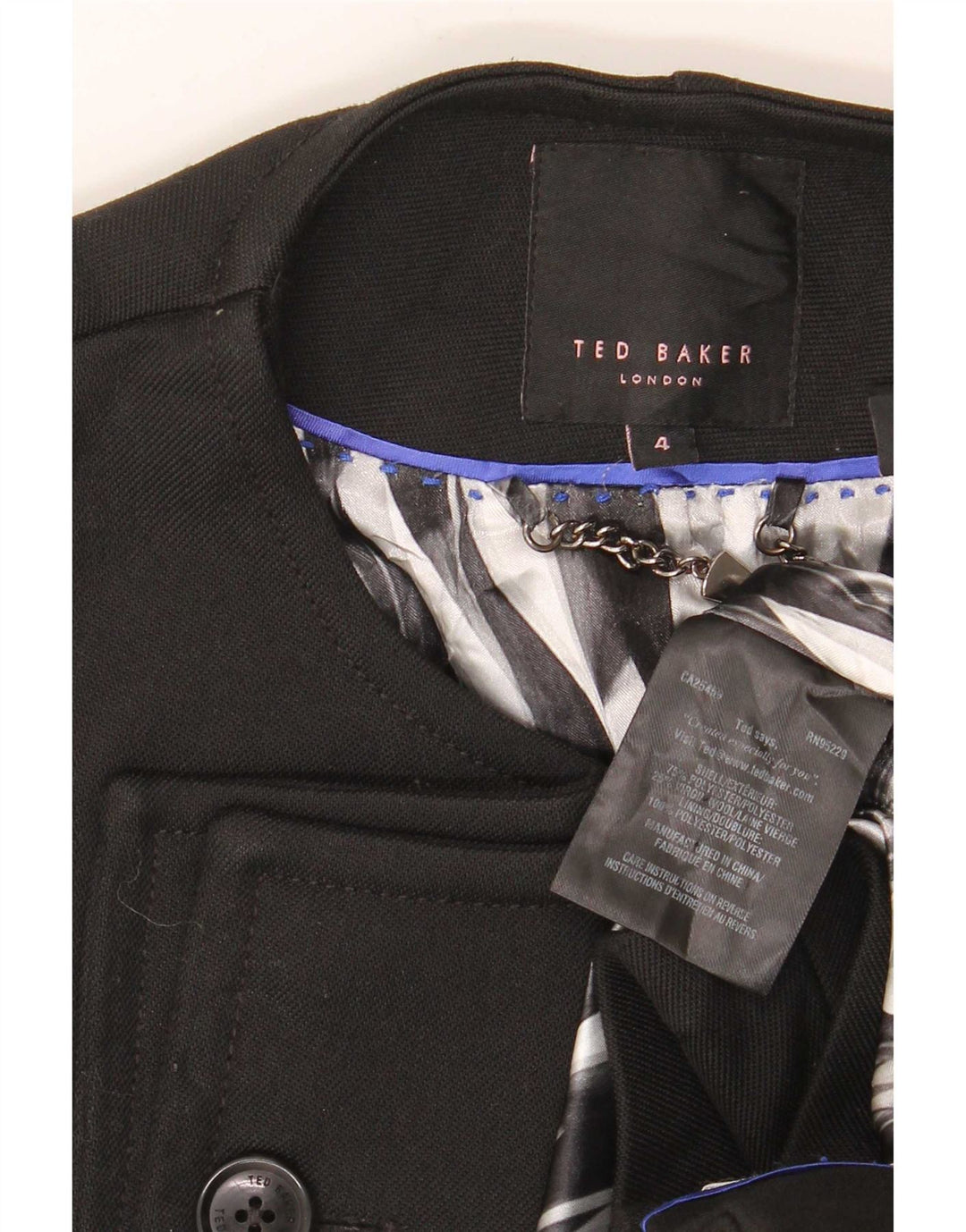 Damski otwarty płaszcz Ted Baker, rozmiar 4, duży, czarny, poliester