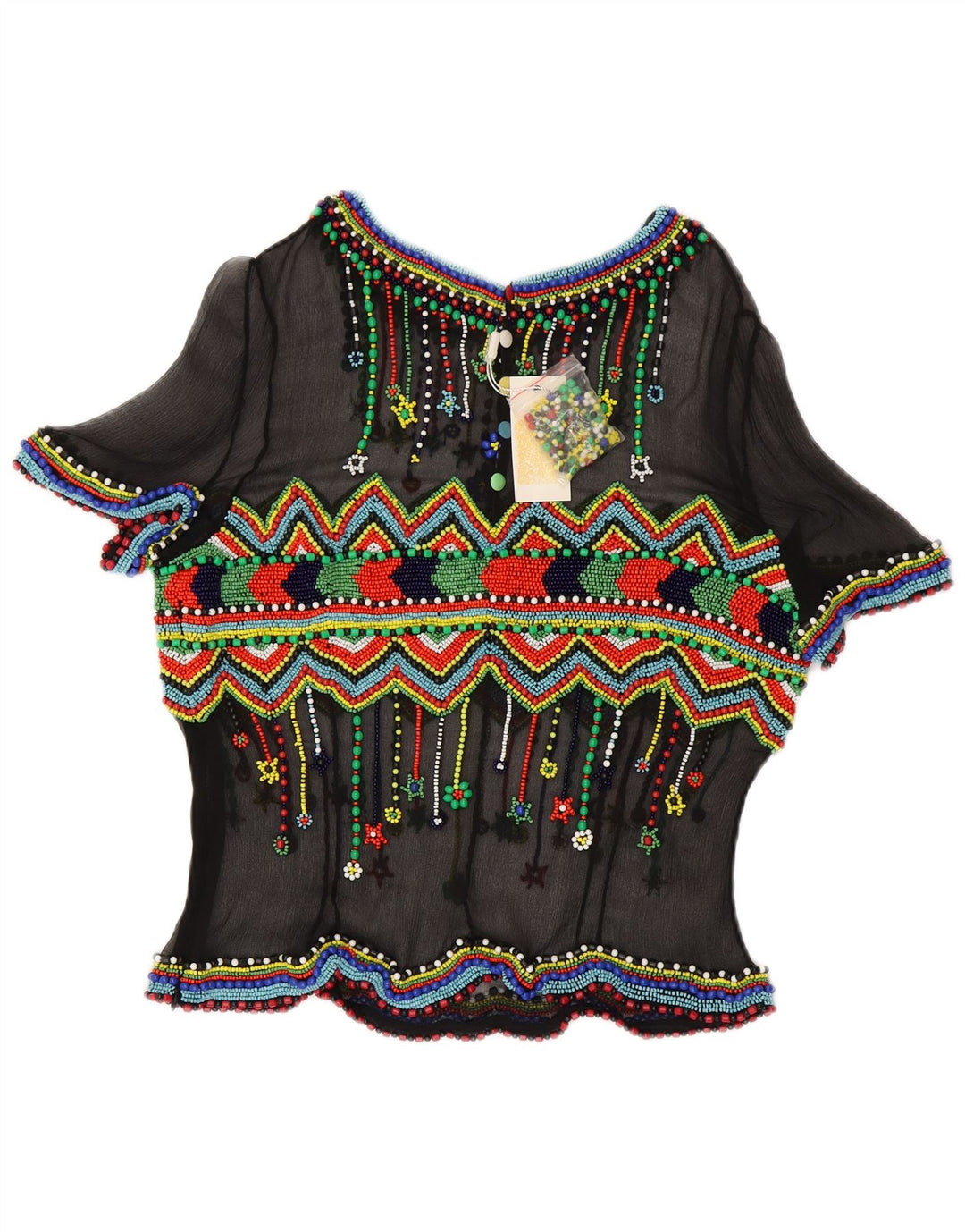 Vintage damska prześwitująca bluzka Top IT 48 XL Czarny geometryczny jedwab