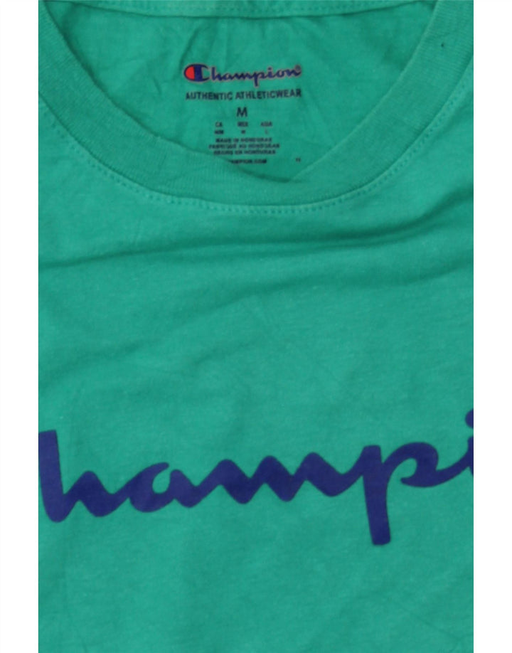 CHAMPION Mens Graphic T-Shirt Top Medium Turquoise Cotton Vintage Champion and Second-Hand Champion from Messina Hembry 