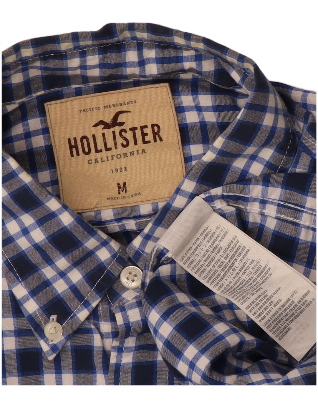 Koszula męska Hollister, bawełniana, w średnią granatową kratkę