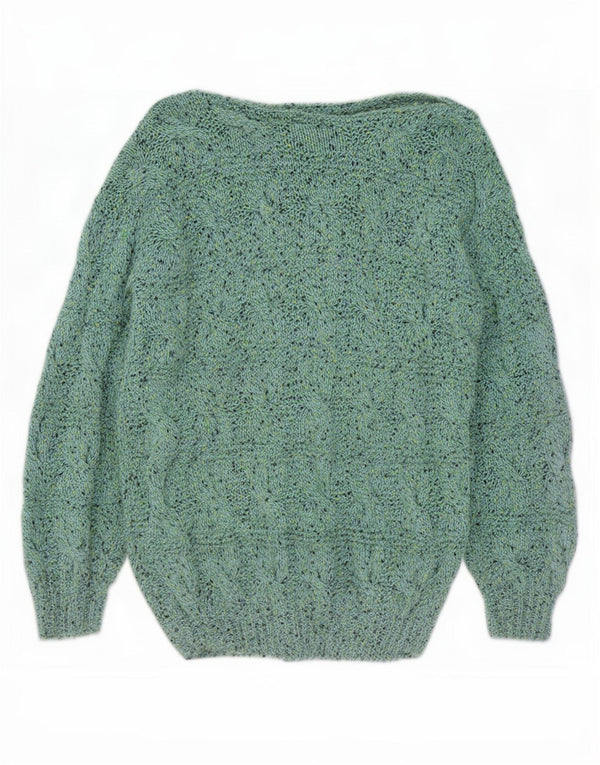 Sweter damski w stylu vintage z dekoltem w łódkę UK 14 Średni zielony nakrapiany