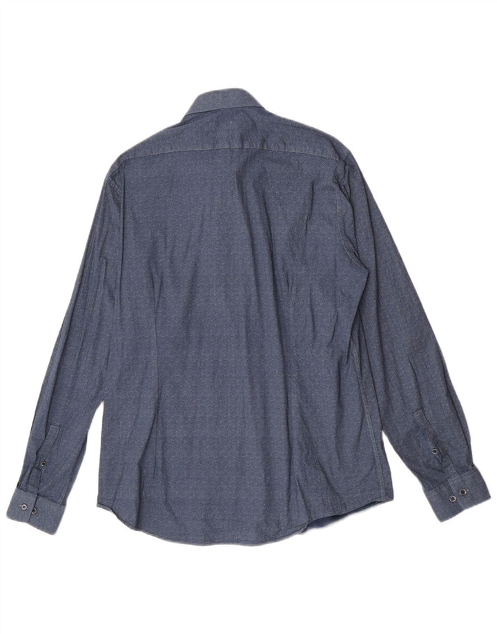 Męska koszula slim fit Calvin Klein z abstrakcyjnym wzorem, rozmiar 43 17 XL, granatowa