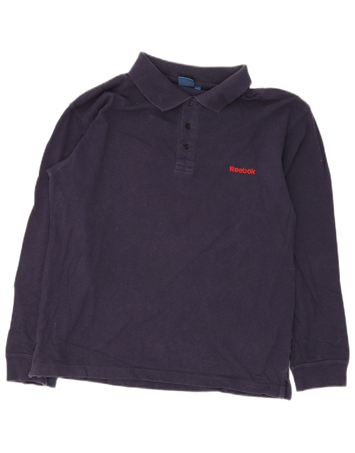 Męska koszulka polo Reebok z długim rękawem, średnia, granatowa, bawełniana