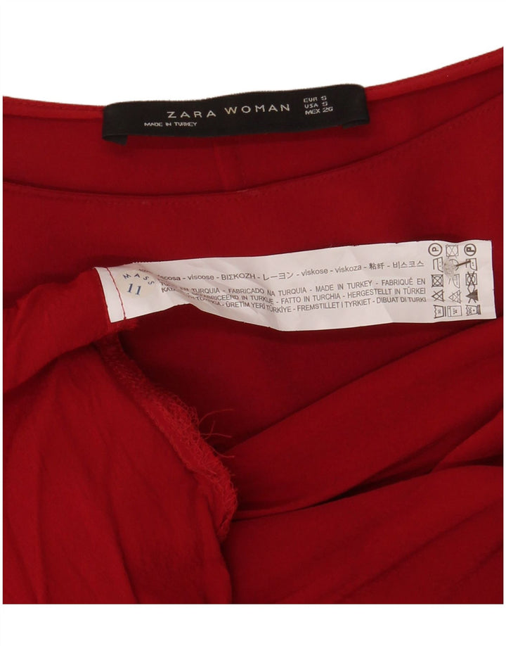 Damska bluzka oversize z rękawem 3/4 Zara Top UK 10 Small Red Viscose