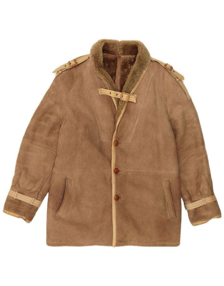 Vintage męska kurtka Shearling IT 52 XL Beżowa kurtka Shearling