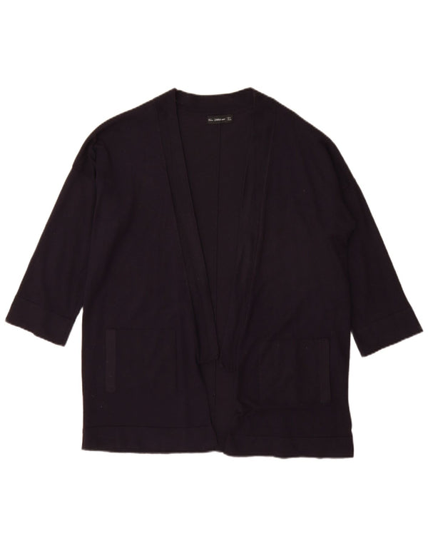 Damski sweter rozpinany z rękawem 3/4 Zara UK 14 Średni granatowy wiskoza