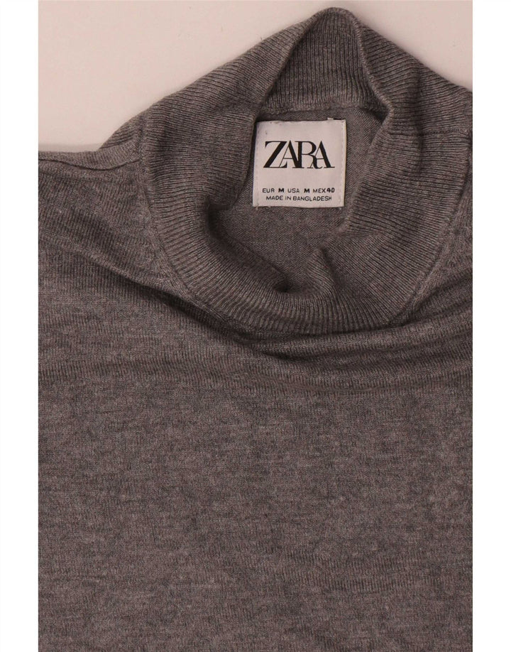 Męski sweter Zara z krótkim rękawem i golfem, średnioszary, wiskozowy