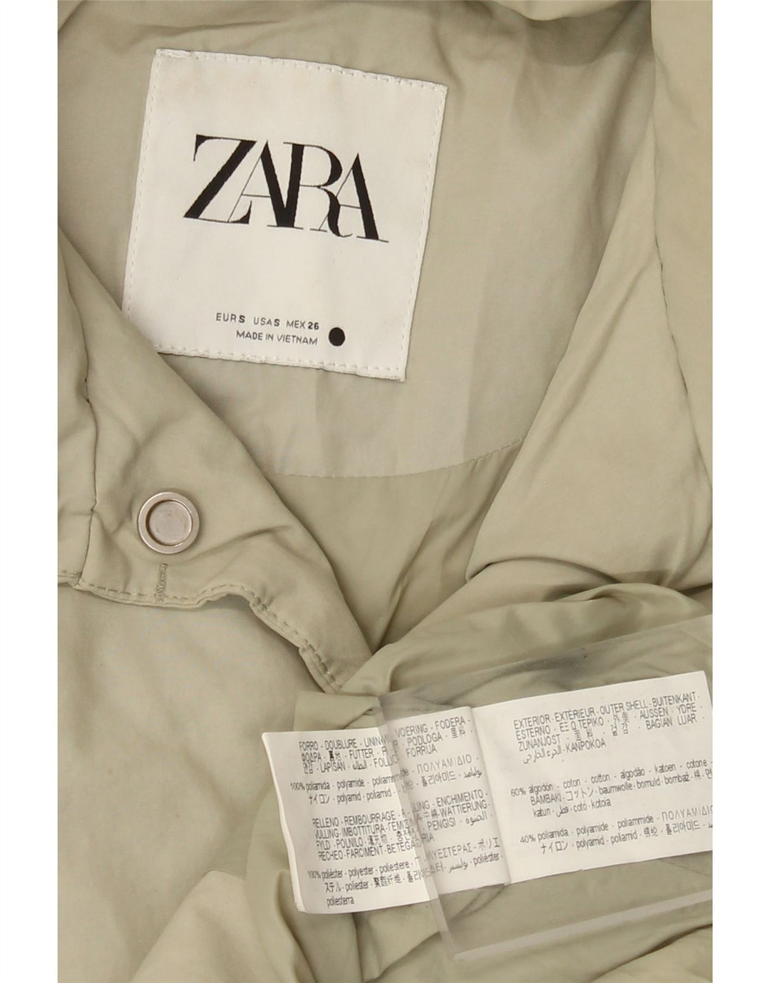 Damska kurtka oversize Zara z wyściełaną wkładką UK 10, mała, szara, bawełniana