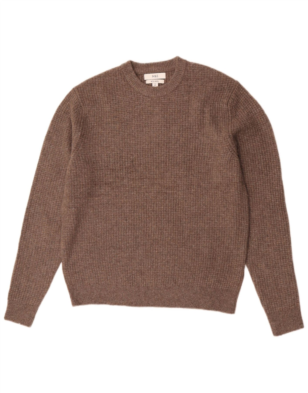 Marks & Spencer Męski sweter z okrągłym dekoltem, średni brąz, akryl