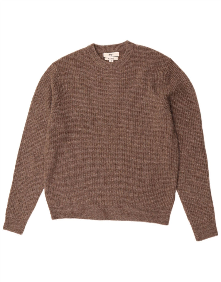 Marks & Spencer Męski sweter z okrągłym dekoltem, średni brąz, akryl