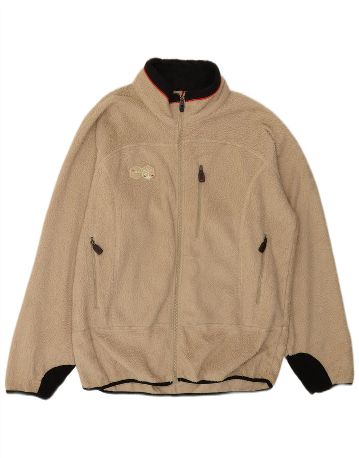 Męska kurtka polarowa Fila UK 40, duży beżowy poliester z blokami kolorów