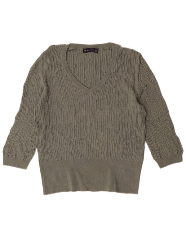MARKS & SPENCER Damski sweter z 3/4 rękawami i dekoltem w kształcie litery V, UK 16, duży zielony