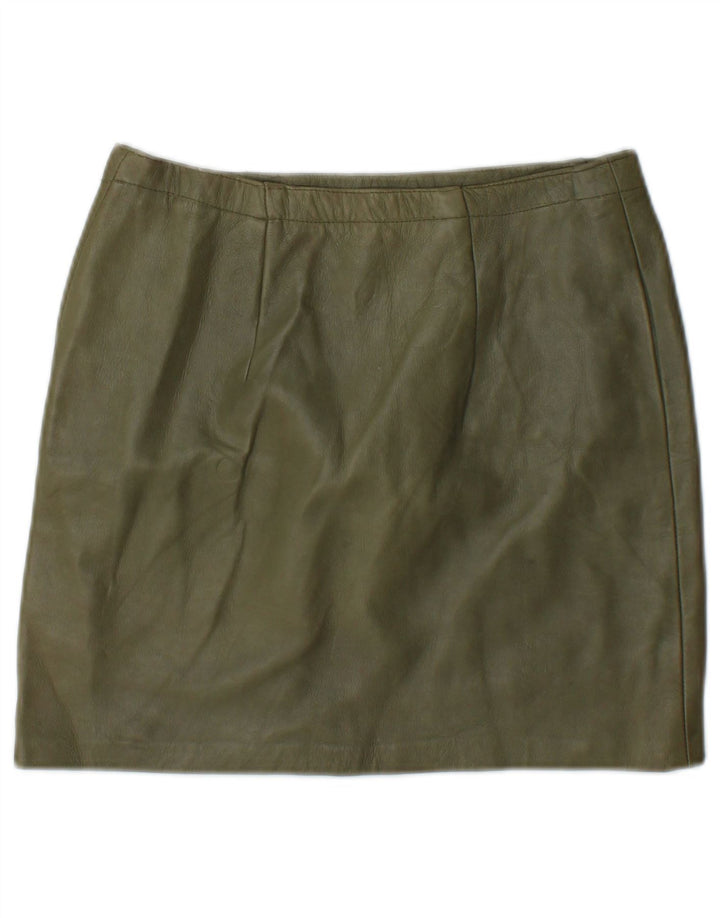 Vintage damska graficzna mini skórzana spódnica W26 mała khaki