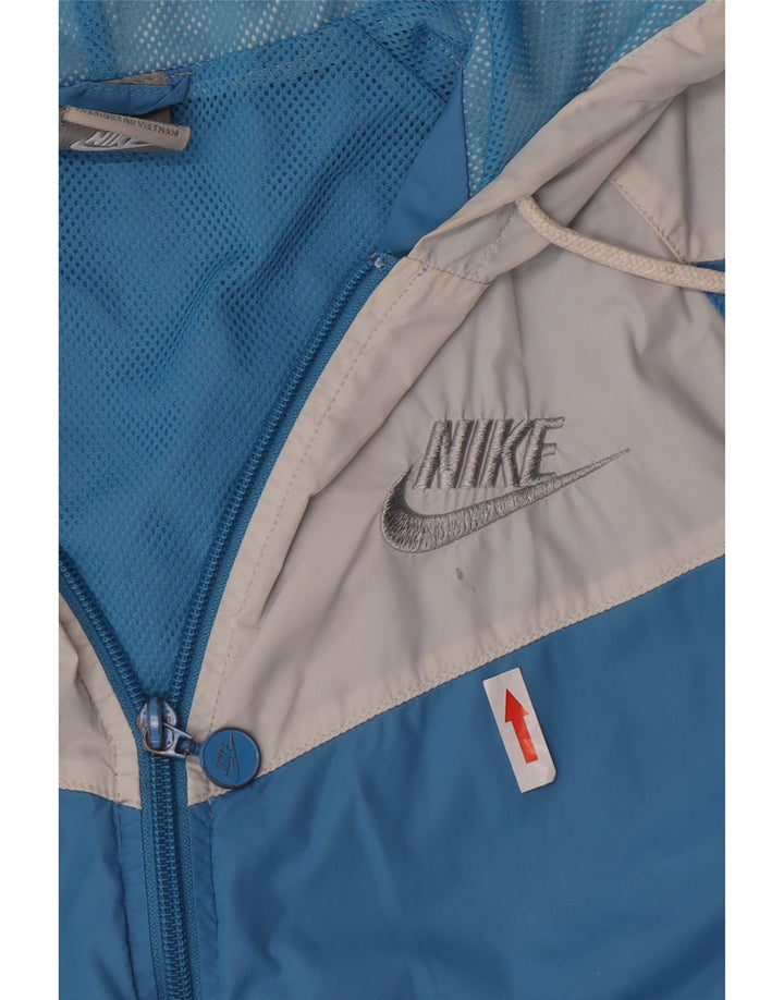 Damska kurtka przeciwdeszczowa z kapturem Nike UK 10/12 Średni niebieski nylon z blokami kolorów