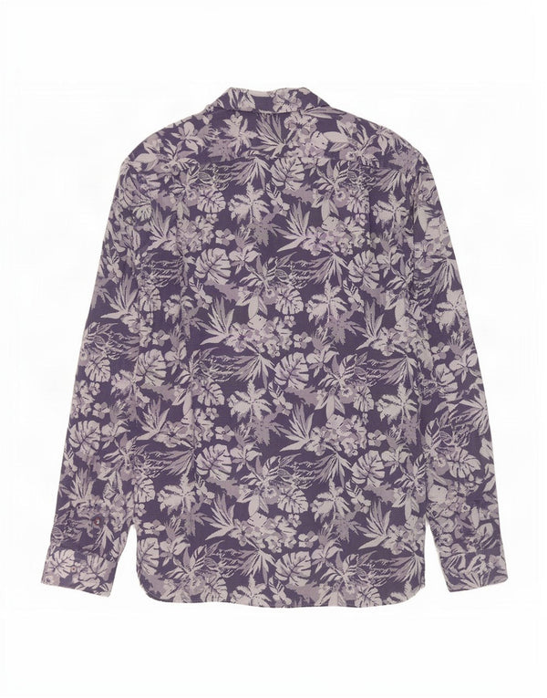 Koszula męska Ted Baker o nowoczesnym kroju, rozmiar 16 1/2, duża, granatowa, bawełniana w kwiaty