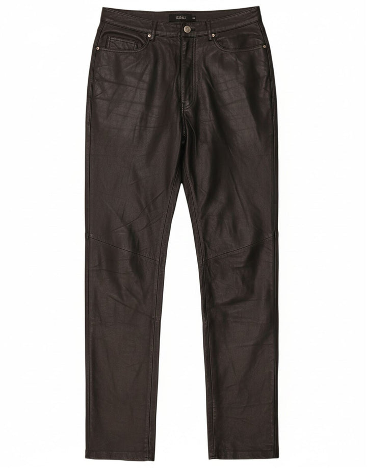 SAKI Womens Slim Leather Trousers EU 38 Medium W30 L34 Black Leather