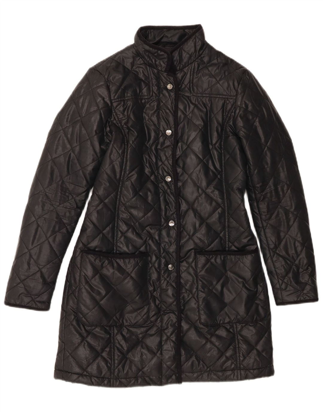 BENETTON Womens Quilted Overcoat UK 8 Small Black Polyester