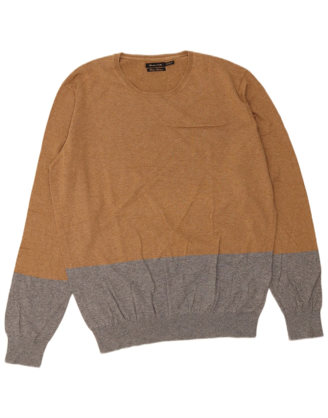 Męski sweter Massimo Dutti z okrągłym dekoltem, bawełniany, w kolorze średniego brązu