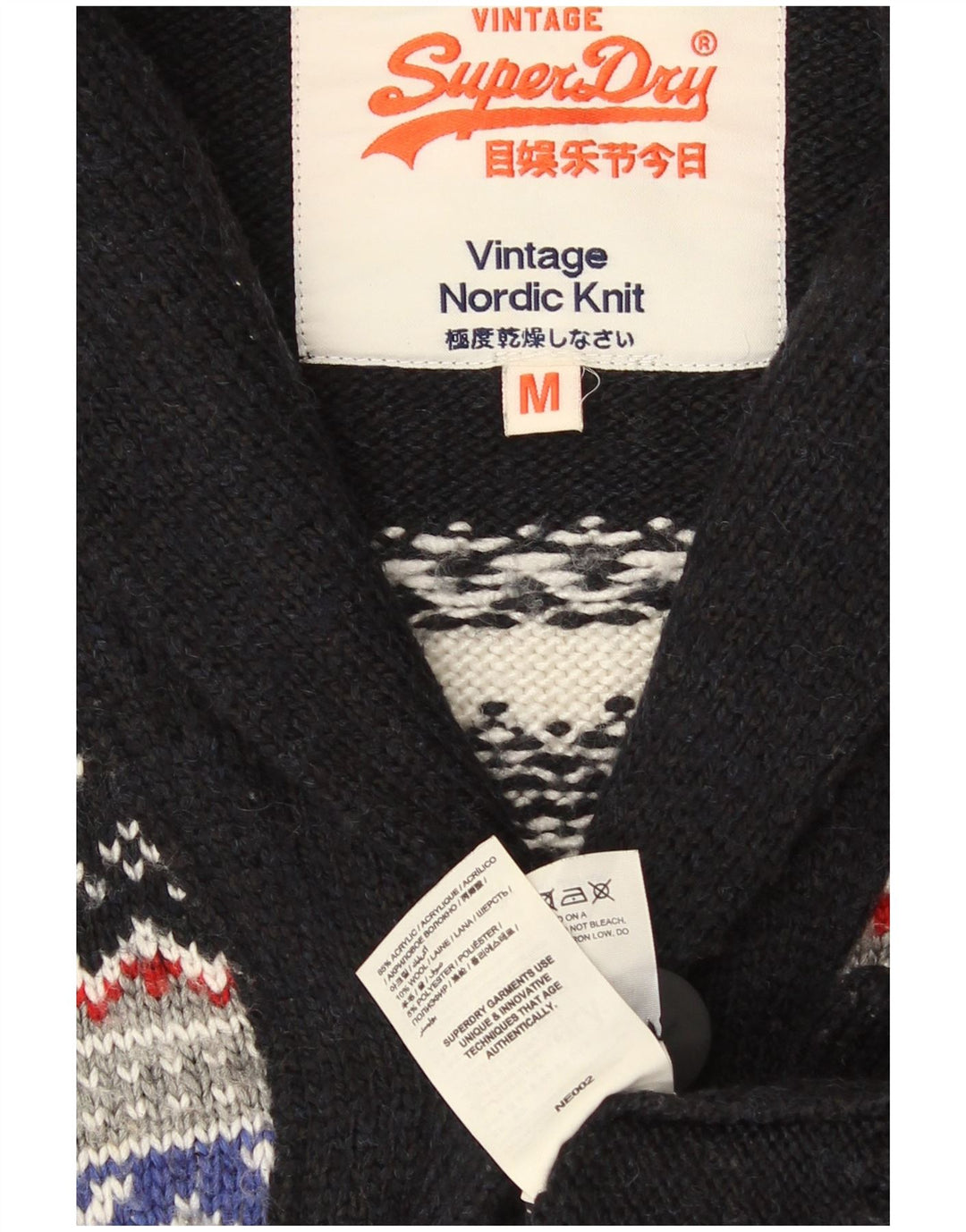 Męski sweter kardigan Superdry, średni granatowy, akryl Fair Isle
