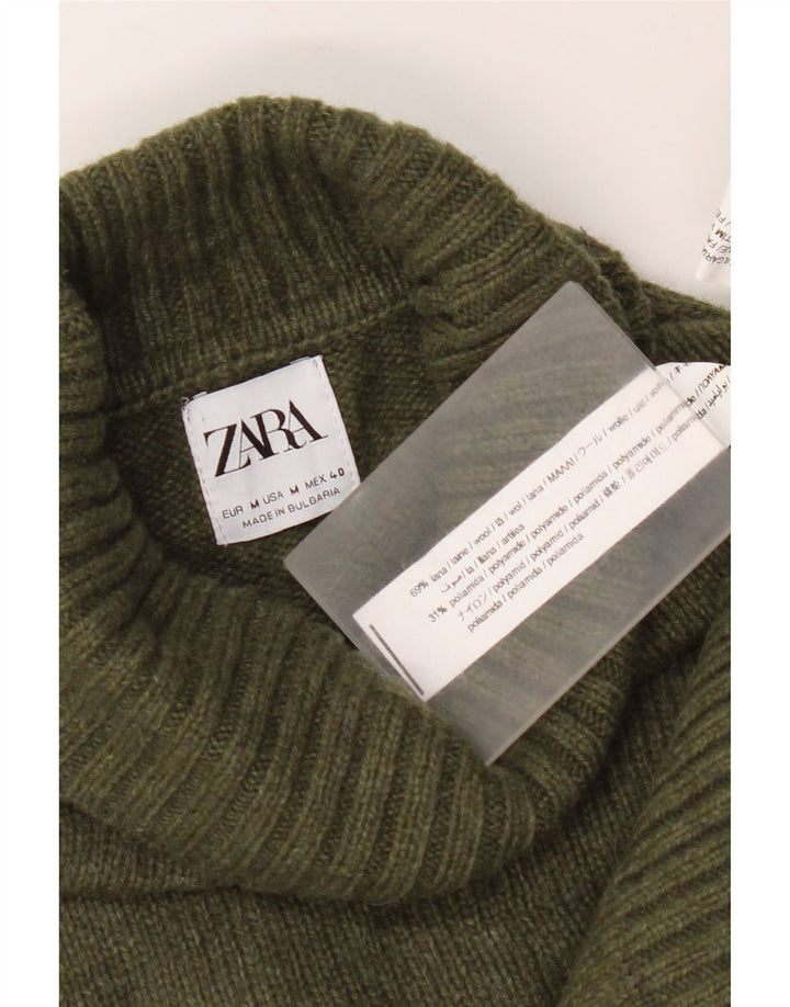 Męski sweter z golfem Zara, średnia wełna khaki