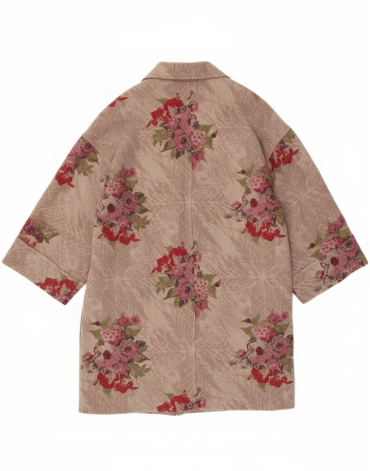 Damski płaszcz oversize Stefanel UK 10 Mały różowy kwiatowy sztuczny jedwab